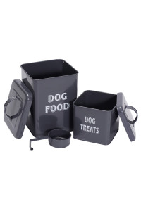 Morezi Dog Food Storage Container Farmhouse Pet Food Treats Holder With Lid And Scoop, Perfect Sturdy Canister Tins For Kitchen Countertop, Shelf, Great Gift For Pet Owners - Dog Food - Gray