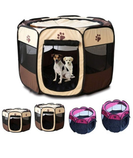 Portable Pet Playpen, Foldable Dog Playpens, Indoor/Outdoor Pet Exercise Kennel Tent Mesh Shade Cover Travel Dog Play Tent for Puppies/Dogs/Cats/Rabbits (S: 28"*28"*18", Brown)