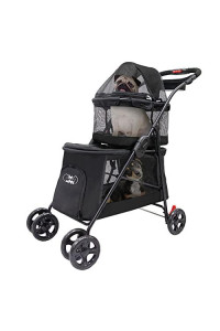 PETIQUE Double Decker Pet Stroller, Two-Level Cat and Dog Stroller, Lightweight Yet Sturdy Cat and Dog Carriage, Washable, Travel-Friendly and Easy to Fold, Sleek Black Design
