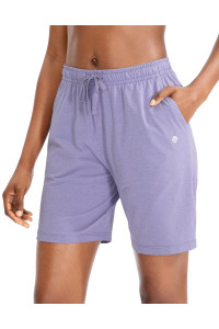 Womens Bermuda Shorts Jersey Shorts with Deep Pockets 7 Long Shorts for Women Lounge Walking Athletic (Purple, XX-Large)