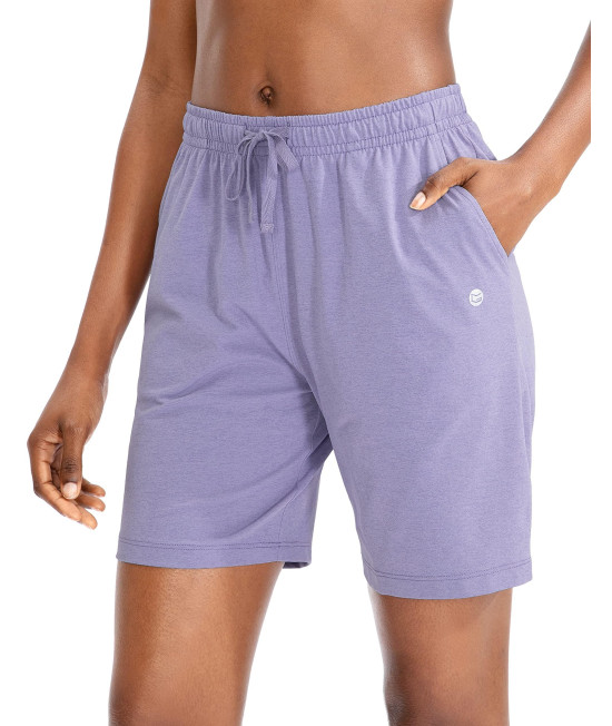 Womens Bermuda Shorts Jersey Shorts with Deep Pockets 7 Long Shorts for Women Lounge Walking Athletic (Purple, XX-Large)