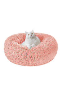 calming cat Beds for Indoor cats - 197 cute Pink cat Bed, Fluffy Pet Beds for Small Dogs, Donut Round Washable Kitten Sleep cushion, Kitty Beds - Waterproof Non-Slip Bottom