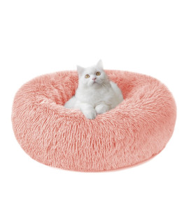 calming cat Beds for Indoor cats - 197 cute Pink cat Bed, Fluffy Pet Beds for Small Dogs, Donut Round Washable Kitten Sleep cushion, Kitty Beds - Waterproof Non-Slip Bottom