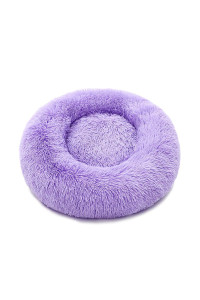 Luciphia Round Dog Cat Bed Donut Cuddler, Faux Fur Plush Pet Cushion For Large Medium Small Dogs, Self-Warming And Cozy For Improved Sleep Purple, X-Large(30X30)