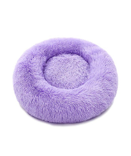 Luciphia Round Dog Cat Bed Donut Cuddler, Faux Fur Plush Pet Cushion For Large Medium Small Dogs, Self-Warming And Cozy For Improved Sleep Purple, X-Large(30X30)