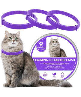 Wustentre 3 Pack calming collar for cats, cat calming collars, cat Pheromones calming collar, Adjustable cat Anxiety collar for cats and Kittens Stress Reliever Relaxing comfortable collar (Violet)