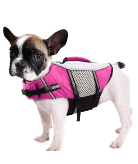 Dog Life Jacket Swimming Vest Lightweight High Reflective Pet Lifesaver With Lift Handle, Leash Ring Pink,Xs