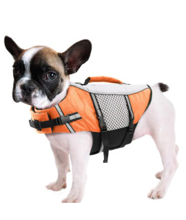 Dog Life Jacket Swimming Vest Lightweight High Reflective Pet Lifesaver With Lift Handle, Leash Ring Orange,S