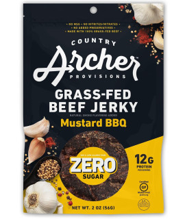 Zero Sugar Mustard BBQ Beef Jerky by country Archer, 100 grass-Fed Beef, High Protein Snacks, 2 Ounce, 6 Pack
