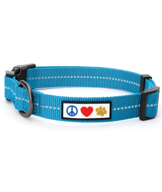 Pawtitas Recycled Dog collar with Reflective Stitched Puppy collar Made from Plastic Bottles collected from Oceans Extra Small Teal Turquoise Wave