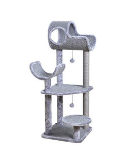 Catry Large Cat Tree Tower with Paper Rope Covered Scratching Post Hammock Tunnel for Multiple Cats Activity Center, Gray