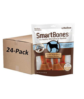 Smartbones With Peanut Butter Medium Chews 4 Count Rawhide-Free Chews For Dogs 11 Oz Case Of 24 Individual Packs (Sbpb-00317-1)