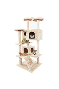 Civigrape 52? Cat Tree Stand House Multi-Level Cat Condo with Scratching Posts Kittens Activity Tower Pet Play House Furniture (Beige)
