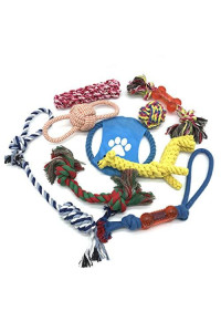 SprinZ 10 Pcs Clean Teeth Dog Pet Chew Rope Toys Set Washable Durable Cotton Puppy