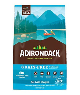 Adirondack Dog Food Made in USA [Limited Ingredient Grain Free Dog Food], All Life Stages Dry Dog Food, Whitefish and Peas Recipe, 12 lb. Bag