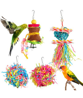YUEPET 4 Pack Bird Shredder Toys Small Parrot chewing Toys Parrot cage Foraging Hanging Toy for Small Bird Parakeets Parrotlets Lovebirds cockatiels