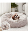 Western Home Faux Fur Dog Bed & Cat Bed, Original Calming Dog Bed for Small Medium Large Pets, Anti Anxiety Donut Cuddler Round Warm Washable Cat Bed for Indoor Cats(24", Khaki)