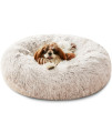 Western Home Faux Fur Dog Bed & Cat Bed, Original Calming Dog Bed for Small Medium Large Pets, Anti Anxiety Donut Cuddler Round Warm Washable Cat Bed for Indoor Cats(27", Khaki)