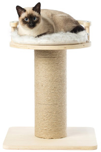 PawsMark Wooden Cat Sisal Scratching Post Tree Tower with Seat Pet Bed Lounge,QI003735