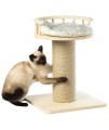 PawsMark Wooden Cat Sisal Scratching Post Tree Tower with Seat Pet Bed Lounge,QI003735