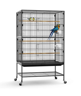 Yintatech 52-Inch Wrought Iron Flight Bird Parakeet Parrot Cage For Large Cockatiel Canary Finch Lovebird Parrotlet Conure Pigeons African Grey Quaker Birdcage With Rolling Stand