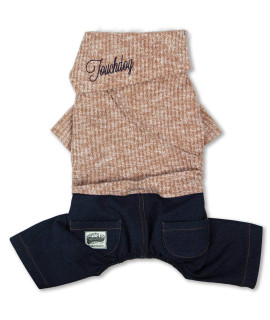 Touchdog Vogue Neck-Wrap Sweater and Denim Pant Outfit, Small, Peach
