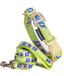 Touchdog 'Chain Printed' Tough Stitched Embroidered Collar and Leash, Small, Yellow