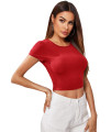 Sweatyrocks Womens Basic Short Sleeve Scoop Neck Crop Top Dark Red Medium
