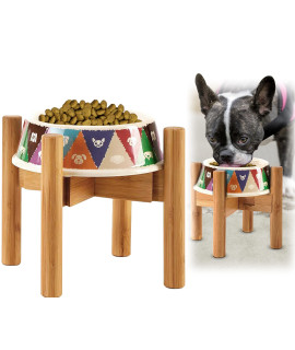 Dog Bowl Stand for Small to Medium Dogs - Adjustable Inner Width (6 to 8 Inches Dia) - Holder for Raised, Elevated Puppy Food and Water - Bamboo