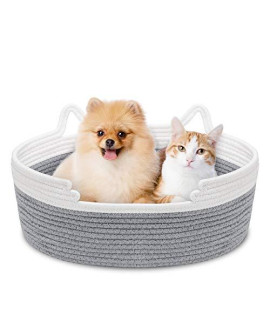 Zannaki Small Cute Cat Bed with Soft Cushion, Cotton Rope Woven Basket Nest with Pillow Mat for Kitty Small Dog Puppy, Soft Style Scratch-Free Machine Wash Foldable Small Pet Animal Beds