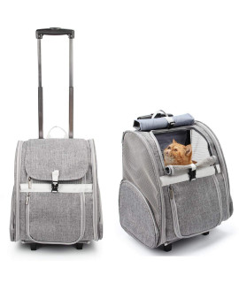 Lollimeow Pet Rolling Carrier, Dog Backpack with Wheels,Cats,Puppies Travel Bag with Wheels,Dog Trolley(Grey)