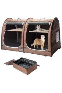 Mispace Portable Twin compartment Show House cat cagecondo - Easy to Fold & carry Kennel - comfy Puppy Home & Dog Travel crate with Portable carry BagTwo HammocksMats and collapsible Litter Box