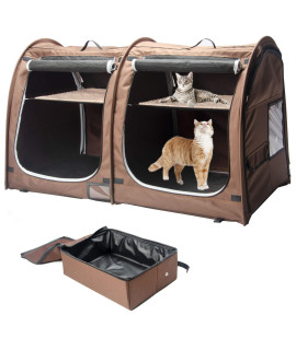 Mispace Portable Twin compartment Show House cat cagecondo - Easy to Fold & carry Kennel - comfy Puppy Home & Dog Travel crate with Portable carry BagTwo HammocksMats and collapsible Litter Box