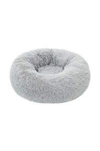 TumiMallody Donut Pet Bed, Plush Round Cuddler Cat & Dog Cushion Bed, Marshmellow Fluffy Faux Fur, Calming Comfy Furry (32 ", Light Grey)