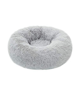 TumiMallody Donut Pet Bed, Plush Round Cuddler Cat & Dog Cushion Bed, Marshmellow Fluffy Faux Fur, Calming Comfy Furry (32 ", Light Grey)