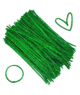 Carykon 200 Pcs Glitter Tinsel Creative Arts Stems Pipe Cleaners-12 Inch (Green)