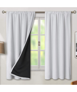 Bgment Thermal Insulated 100 Blackout Curtains For Bedroom With Black Liner, Double Layer Full Room Darkening Noise Reducing Rod Pocket Curtain (42 X 63 Inch, Greyish White, 2 Panels)