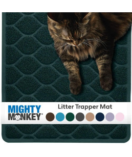Mighty Monkey Durable Easy clean cat Litter Box Mat, great Scatter control Mats, Keep Floors clean, Soft on Sensitive Kitty Paws, cats Accessories, Large Size, Slip Resistant, 35x23, Hunter green