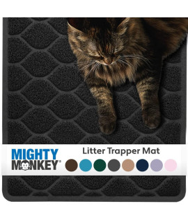 Mighty Monkey Durable Easy clean cat Litter Box Mat, great Scatter control Mats, Keep Floors clean, Soft on Sensitive Kitty Paws, cats Accessories, Large Size, Slip Resistant, 24x17, Black