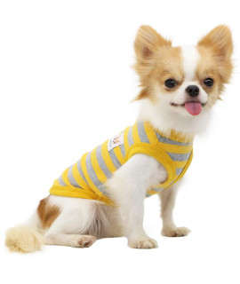 LOPHIPETS 100% Cotton Striped Dog Shirts for Small Dogs Chihuahua Puppy Clothes Tank Vest-Yellow and Gray Strips/XL
