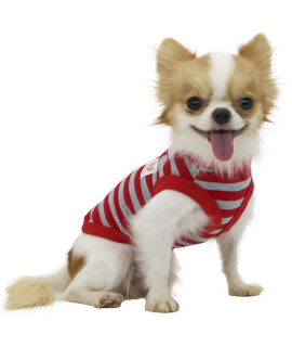 LOPHIPETS 100% Cotton Striped Dog Shirts for Small Dogs Chihuahua Puppy Clothes Tank Vest-Red and Gray Strips/M
