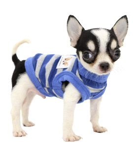 LOPHIPETS 100% Cotton Striped Dog Shirts for Small Dogs Chihuahua Puppy Clothes Tank Vest-Blue and Gray Strips/XS