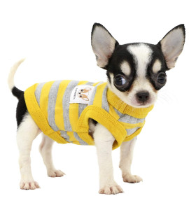 LOPHIPETS 100% Cotton Striped Dog Shirts for Small Dogs Chihuahua Puppy Clothes Tank Vest-Yellow and Gray Strips/XXS