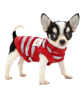LOPHIPETS 100% Cotton Striped Dog Shirts for Small Dogs Chihuahua Puppy Clothes Tank Vest-Red and Gray Strips/XXS