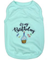 Parisian Pet Dog Summer clothes Its My Birthday Blue Funny Dog Tshirt with Embroidery Pattern, Size 2XL