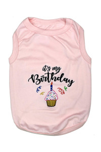 Parisian Pet Dog Summer clothes Its My Birthday Pink Funny Dog Tshirt with Embroidery Pattern, Size 3XL