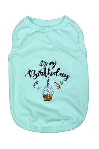 Parisian Pet Dog Summer clothes Its My Birthday Blue Funny Dog Tshirt with Embroidery Pattern, Size 3XL