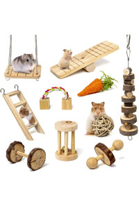 Sofier Hamster Chew Toys Set Natural Wooden Hamster Toys And Accessories For Cage Guinea Pig Chew Toys For Teeth Small Animal Toys Syrian Hamster Rats Chinchillas Gerbils Hamster Swing Seesaw