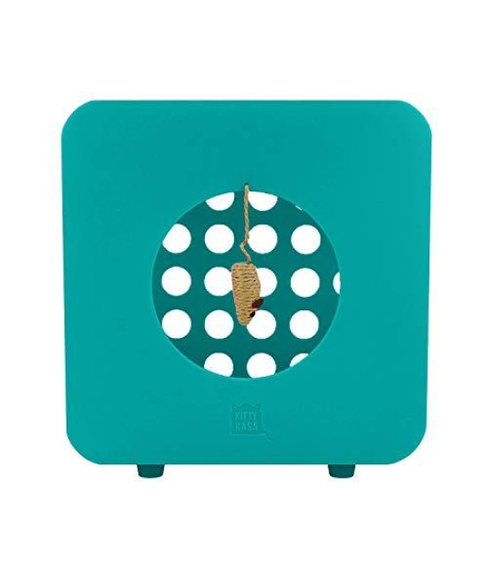 Kitty Kasas Duro Series Cat House, Recreation Cube with Hanging Toys, Teal (KKR1-115)