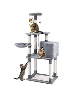 ScratchMe 59 inch ScratchMe Cat Tree Condo with Scratching Post Platform, Pet House Activity Tower Plush Perches with Hammock